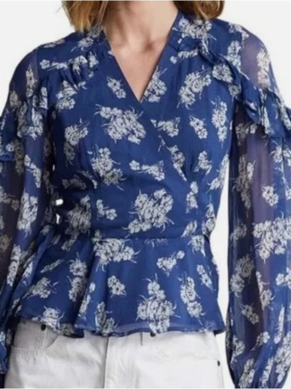 Polo Ralph Lauren Blue Ruffle Floral Wrap Top